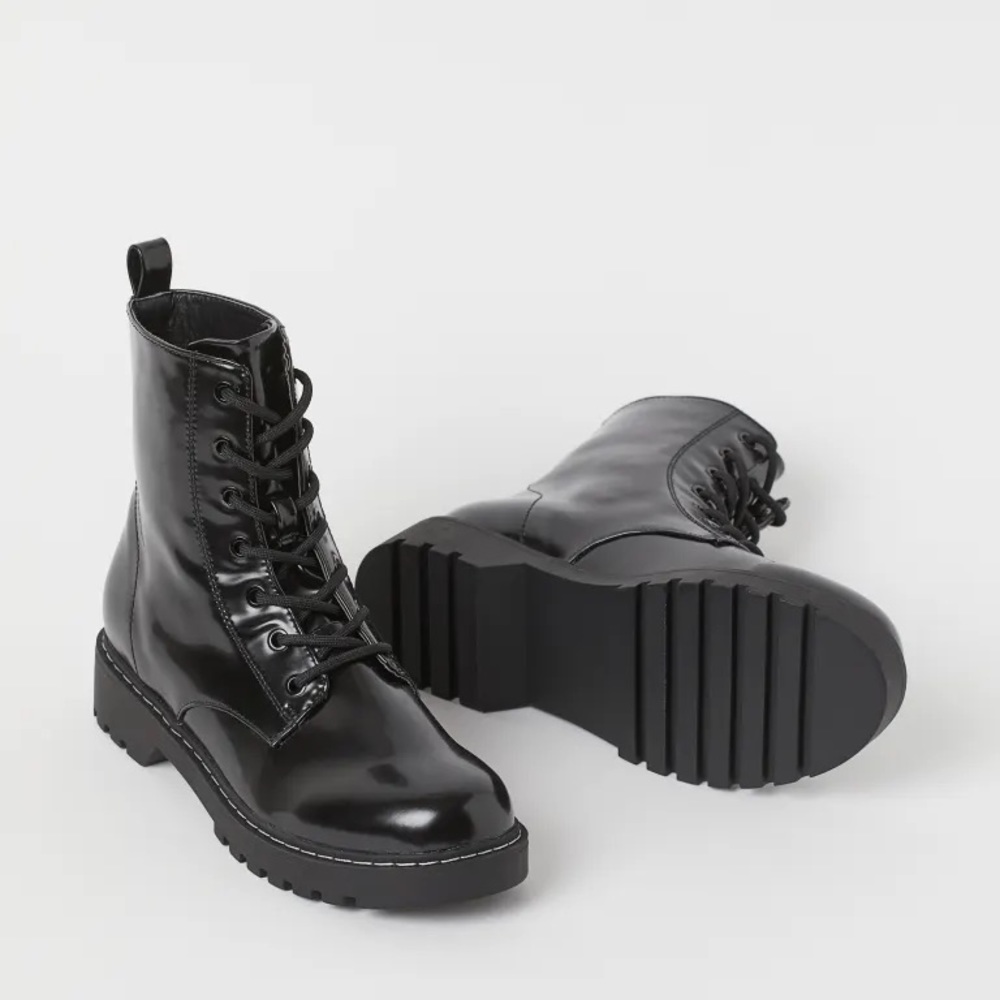 H&M Shiny Black Combat boots size 7.5